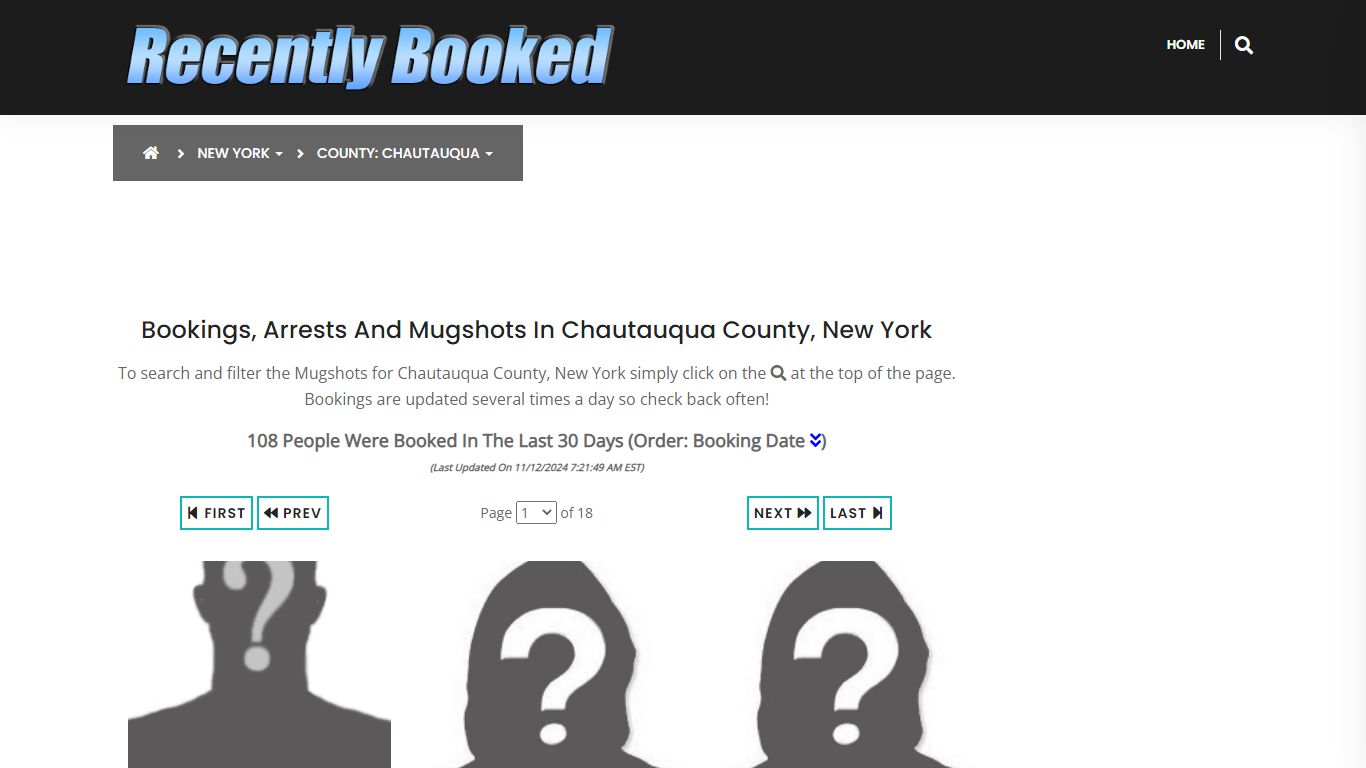 Bookings, Arrests and Mugshots in Chautauqua County, New York