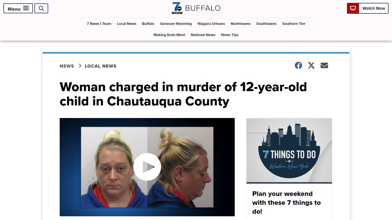 Woman charged in murder of 12-year-old child in Chautauqua County - WKBW