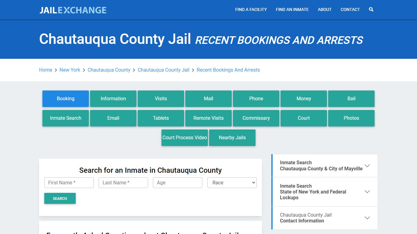 Chautauqua County Jail Recent Bookings And Arrests - Jail Exchange