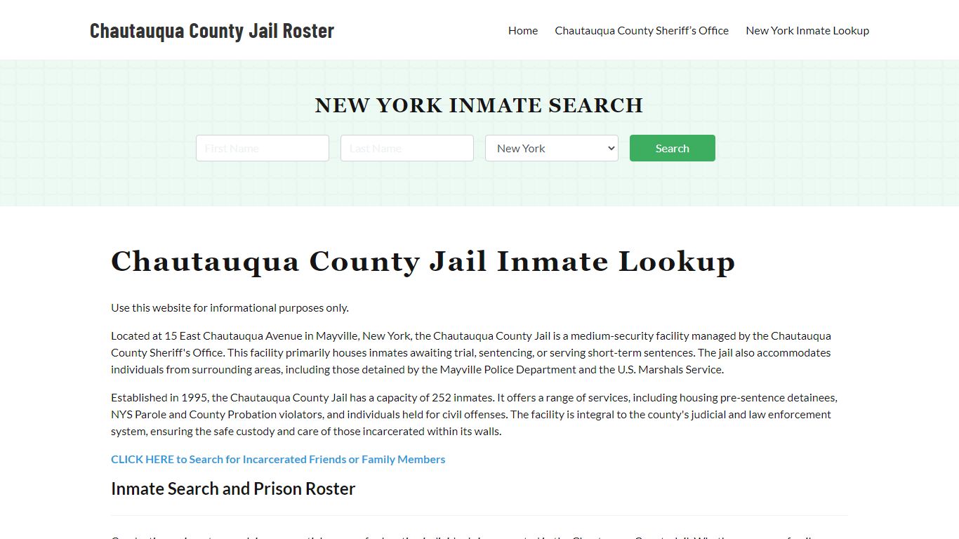 Chautauqua County Jail Roster Lookup, NY, Inmate Search